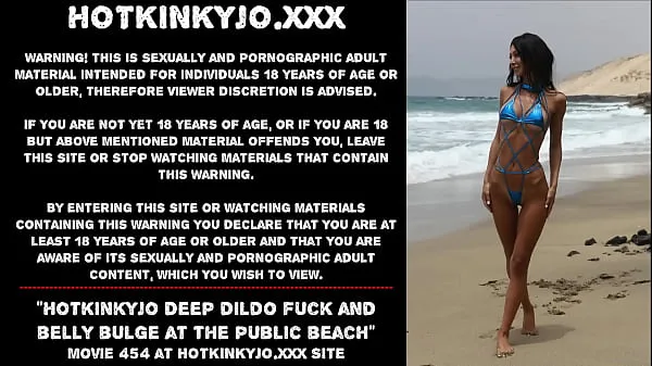 Big Hotkinkyjo deep dildo fuck and belly bulge at the public beach fine Movies