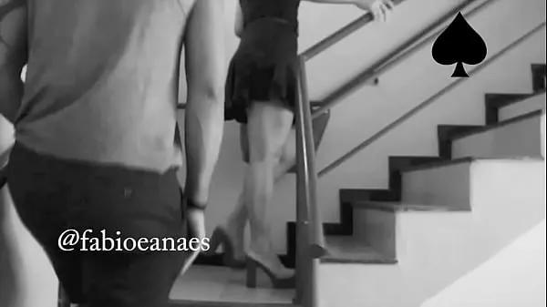 Big Black man lifting my naughty hotwife's skirt up the stairs of the motel she had no panties on fine Movies