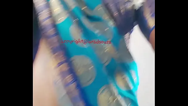 Store Indian beautiful crossdresser model in blue saree fine film