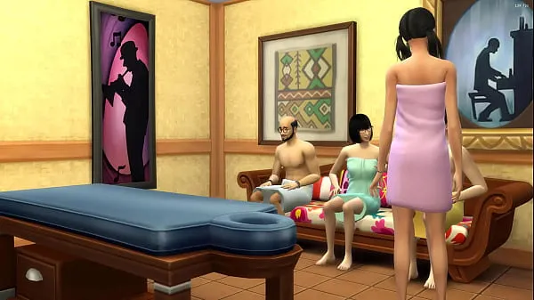 대형 Japanese Stepdad together with stepdaughter, wife and stepson give each other erotic massage 고급 영화