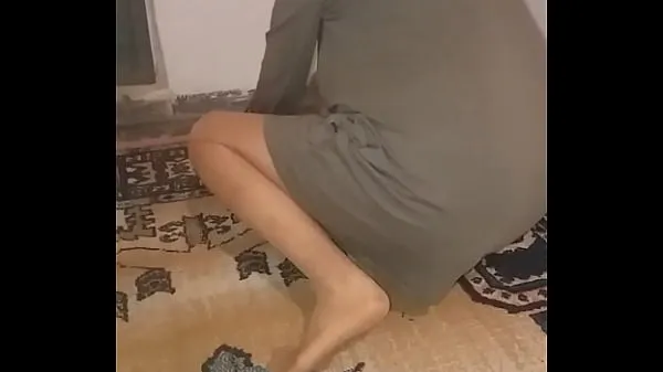 Store Mature Turkish woman wipes carpet with sexy tulle socks fine film