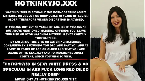 Velké Hotkinkyjo in sexy white dress & XO speculum in ass fuck long red dildo really deep skvělé filmy