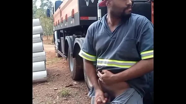 Big Worker Masturbating on Construction Site Hidden Behind the Company Truck fine Movies